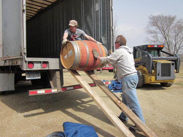 Unloading one last wine barrel in Austin, MN